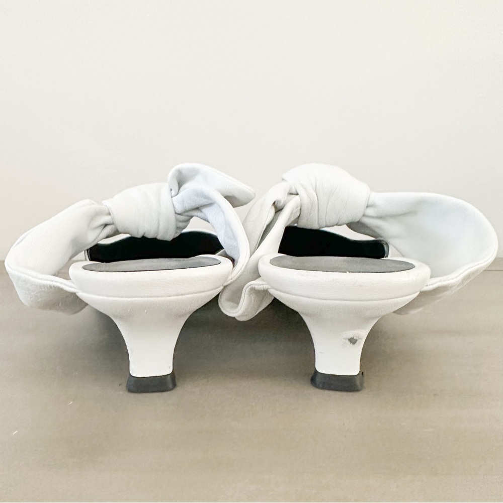 The Row White Leather Coco Bow Kitten Heel Mules sz 40 - Picture 9 of 13